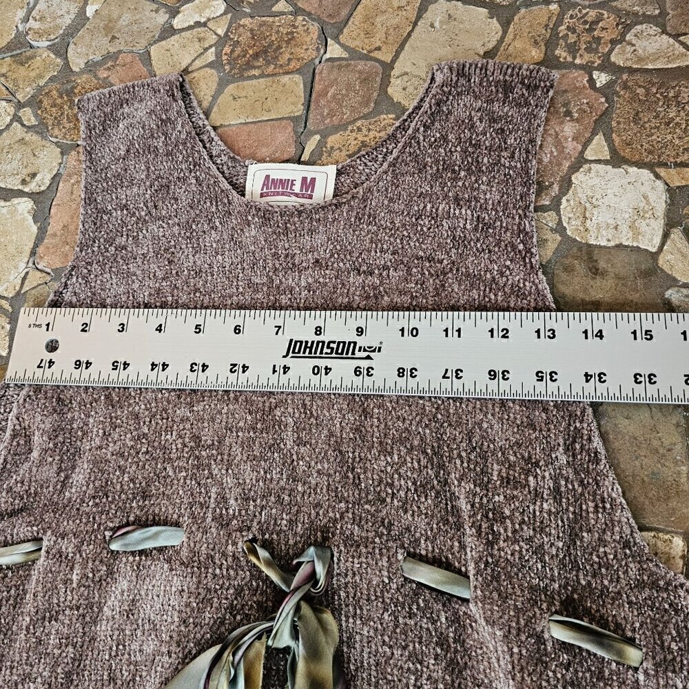 Annie M Knitwear Brown 100% Viscose Chenille Top With Scarf Belt, Made In USA - Picture 12 of 13